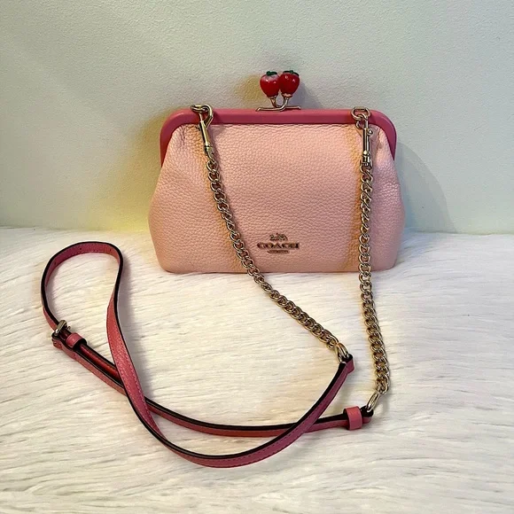Coach Nora Kisslock Crossbody With Strawberry Leather Gold Faded Blush Taffy